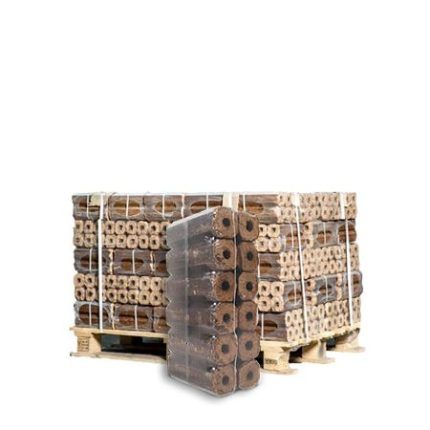 Pini Kay Holzbriketts mit Loch – Halbe Palette 48 × 10 kg (480 kg)